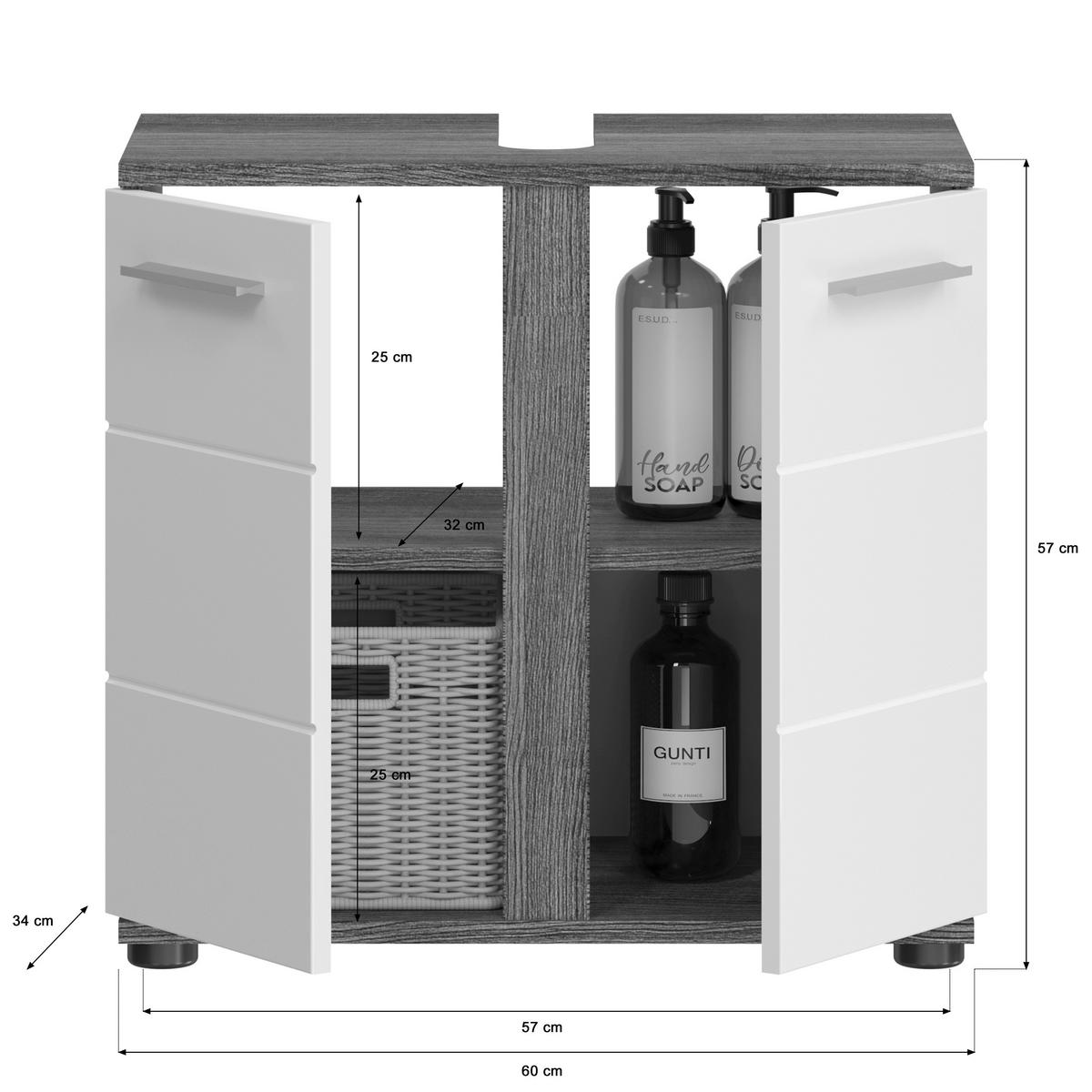 BADEZIMMER 3-teilig  in 105 cm  - Weiß Hochglanz/Silberfarben, MODERN, Glas/Holzwerkstoff (105cm) - MID.YOU