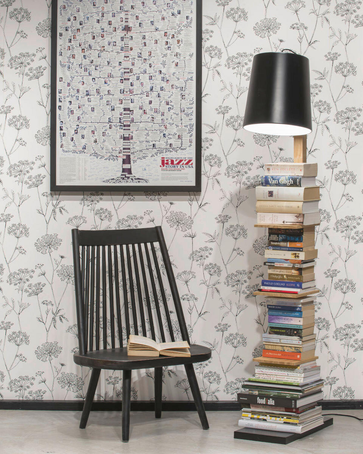 STOJACÍ LAMPA, 30/168/49 cm  - černá, Design, kov/dřevo (30/168/49cm) - It's about Romi
