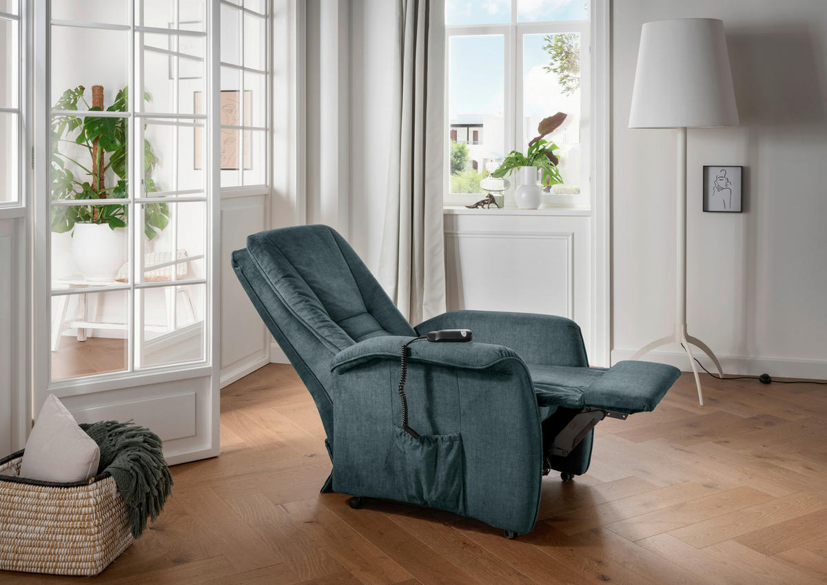 FERNSEHSESSEL in Velours Dunkelblau  - Schwarz/Braun, Design, Kunststoff/Textil (77/107/88cm) - Livetastic