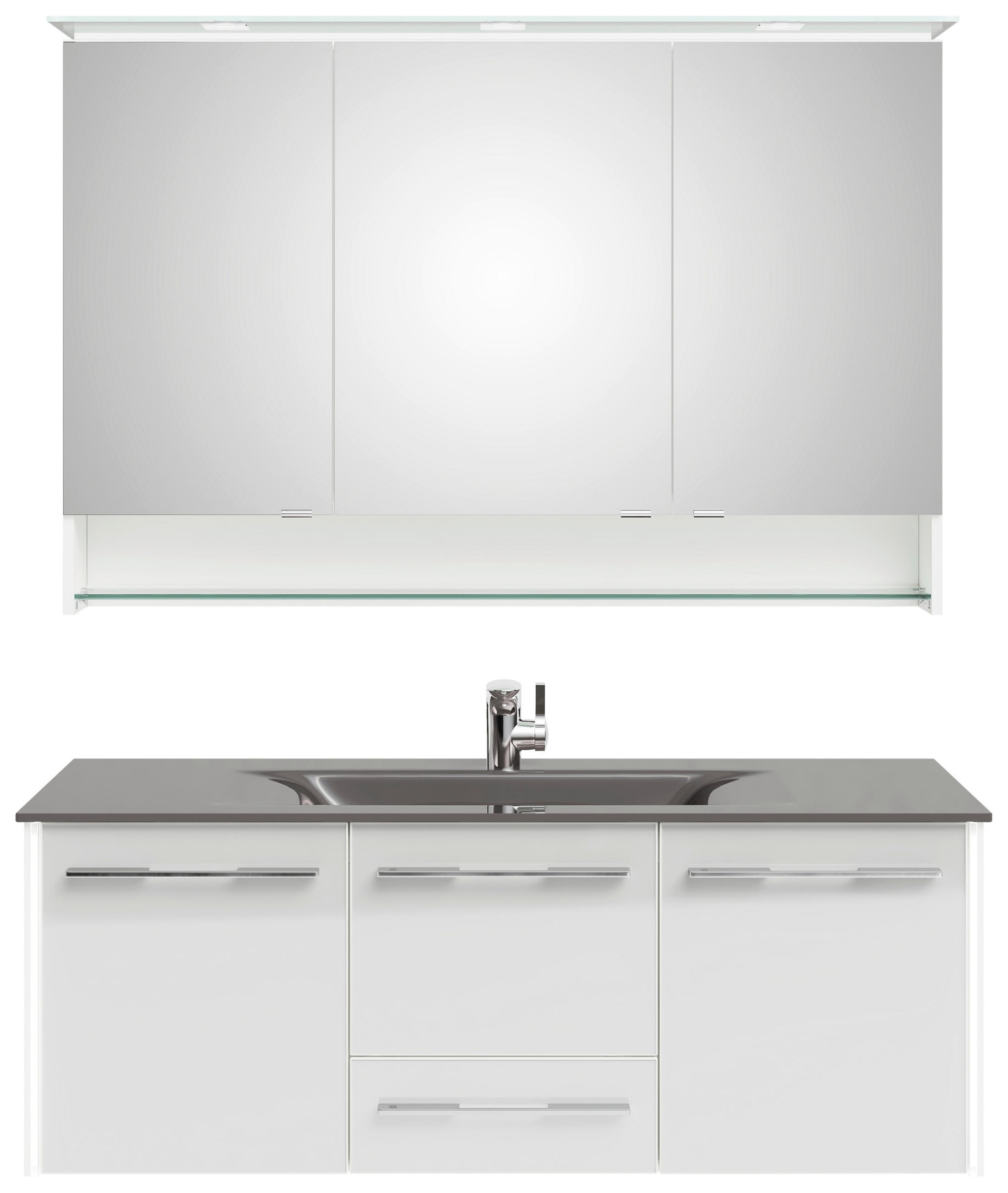 Thumbnail - Leonardo Living Badezimmer Leonardo 116, Grau, Weiß Hochglanz, Metall, 6 Fächer, 2 Schublade(n),2 Schublade(n) Schublade...