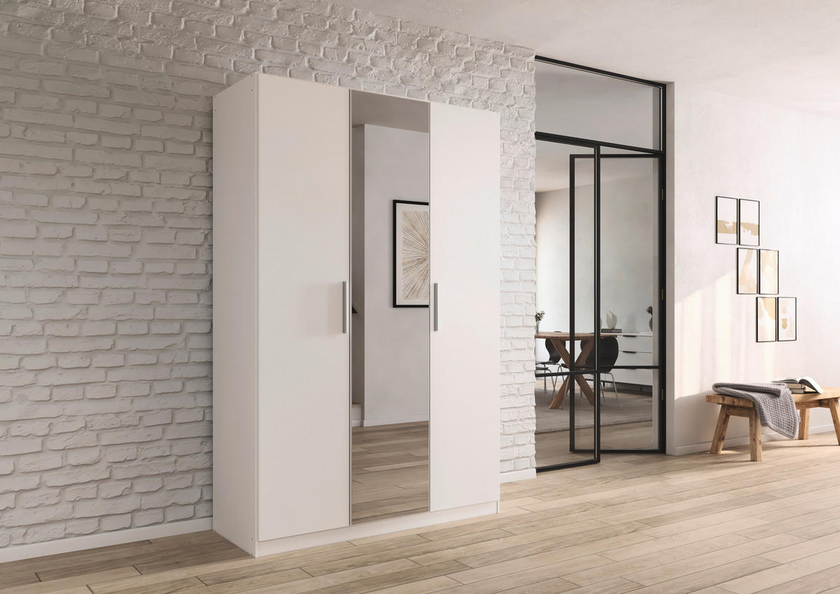 DREHTÜRENSCHRANK 135/210/54 cm,  in Weiß, 3-türig  - Alufarben/Weiß, KONVENTIONELL, Glas/Holzwerkstoff (135/210/54cm) - home24