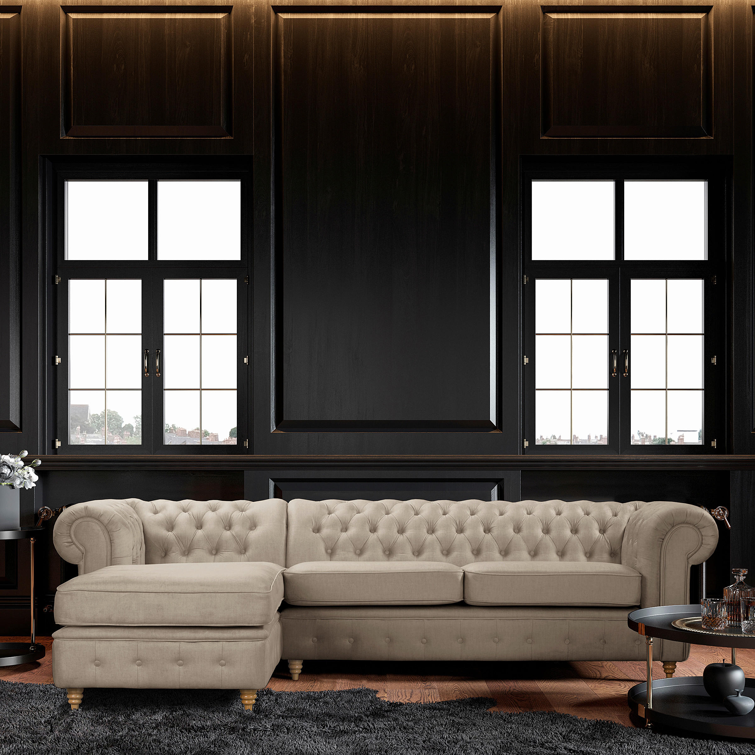 ECKSOFA Laura Taupe Mikrofaser  - Taupe/Creme, Design, Holz/Textil (182/284cm) - P & B
