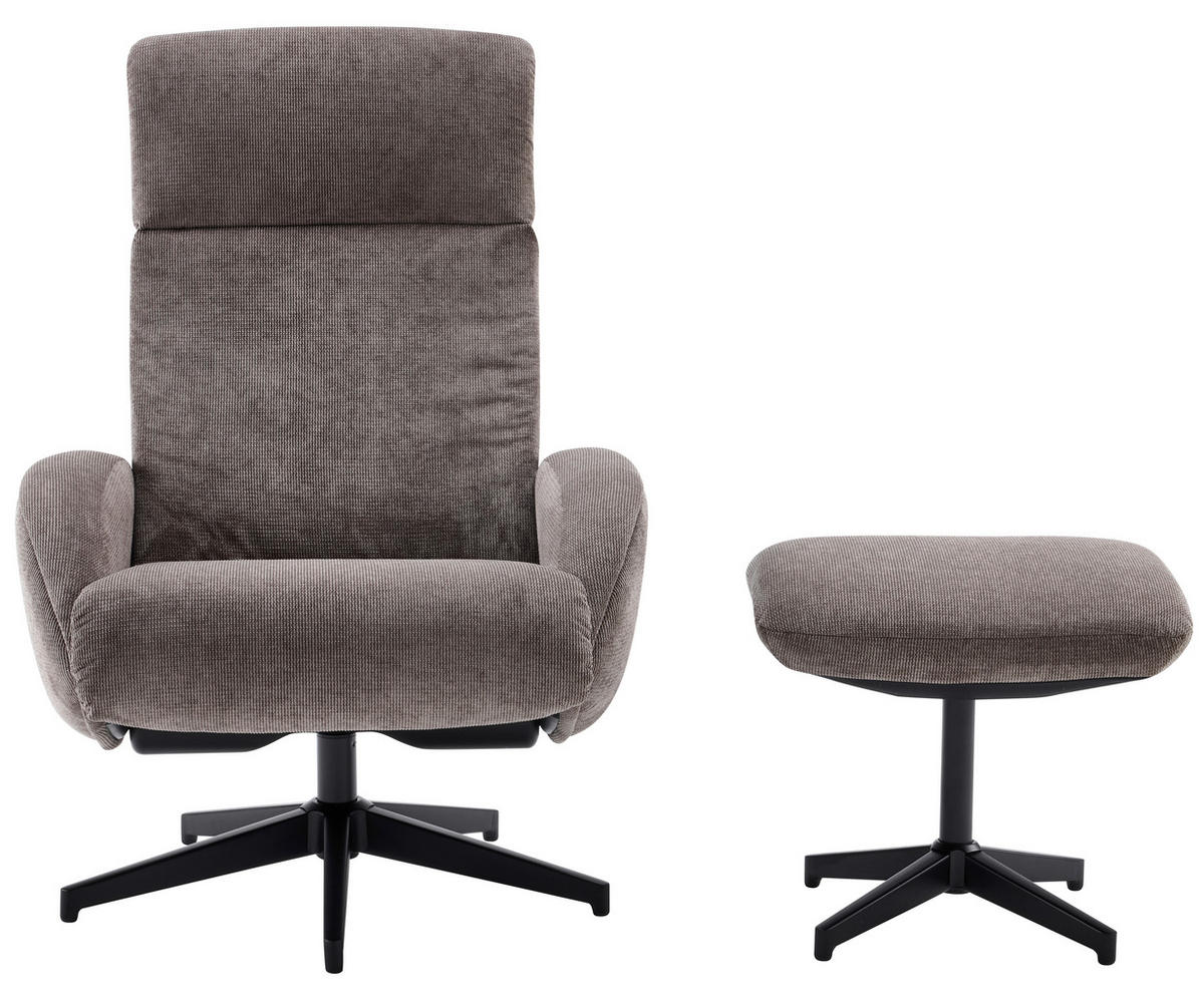 RELAXSESSELSET Webstoff Relaxfunktion, Hocker    - Schwarz/Braun, Design, Textil/Metall (75/107/77cm) - Livetastic