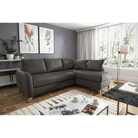 ECKSOFA Dunkelbraun Echtleder Lederlook  - Dunkelbraun/Buchefarben, Design, Leder/Holz (227/168cm) - Livetastic