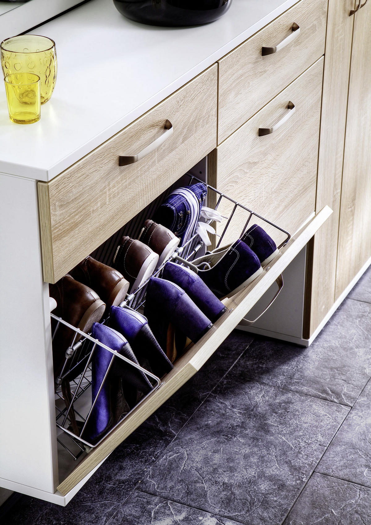 GARDEROBE 6-teilig  in 242/201/36 cm  - Weiss/Eichefarben, Design, Glas/Holzwerkstoff (242/201/36cm) - Moderano