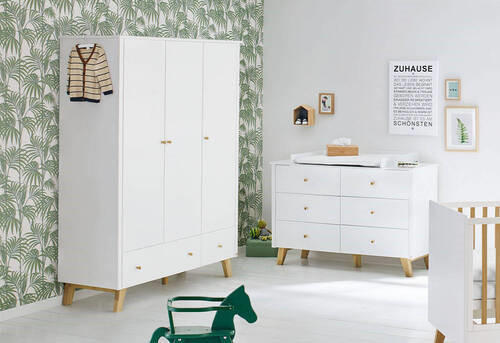 BABYKLEIDERSCHRANK PINOLINO PAN Weiß, Eichefarben  - Eichefarben/Weiß, Design, Holz/Holzwerkstoff (145/185/56cm) - Pinolino