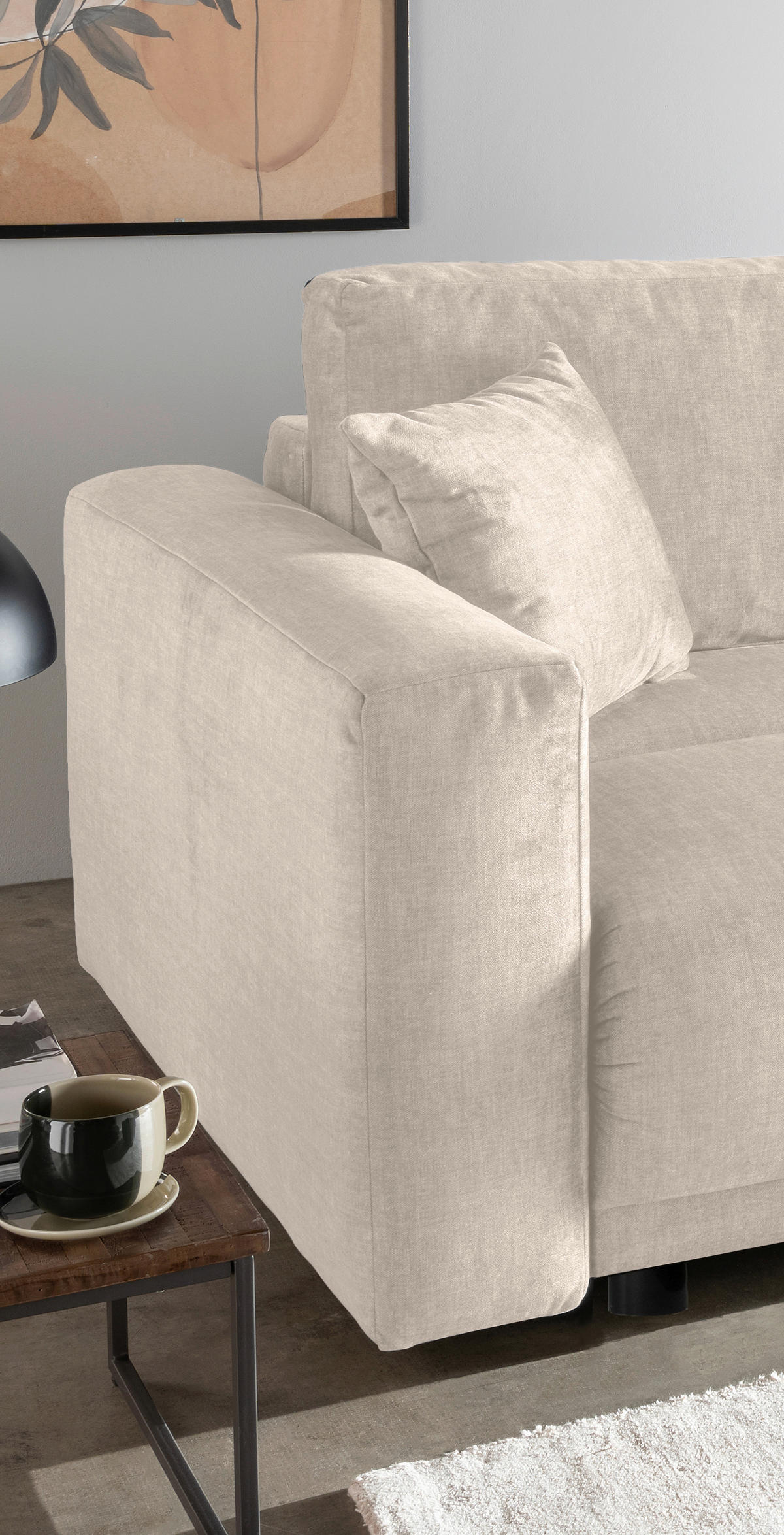 SCHLAFSOFA  mit Liegefunktion, Rücken echt Velours Creme  - Creme/Schwarz, MODERN, Kunststoff/Textil (245/86/126cm) - Livetastic