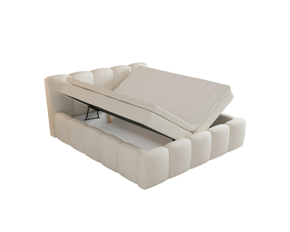 BOXBETT 140/200 cm,  in Beige, Bettkasten, Topper, H2 = mittel  - Beige/Schwarz, MODERN, Textil (140/200cm) - MID.YOU
