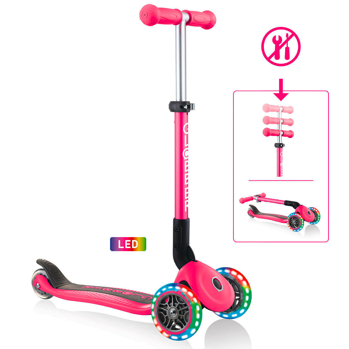 SCOOTER JUNIOR FOLDABLE LIGHTS  - Pink, LIFESTYLE, Kunststoff (56/28,6/68cm) - GLOBBER
