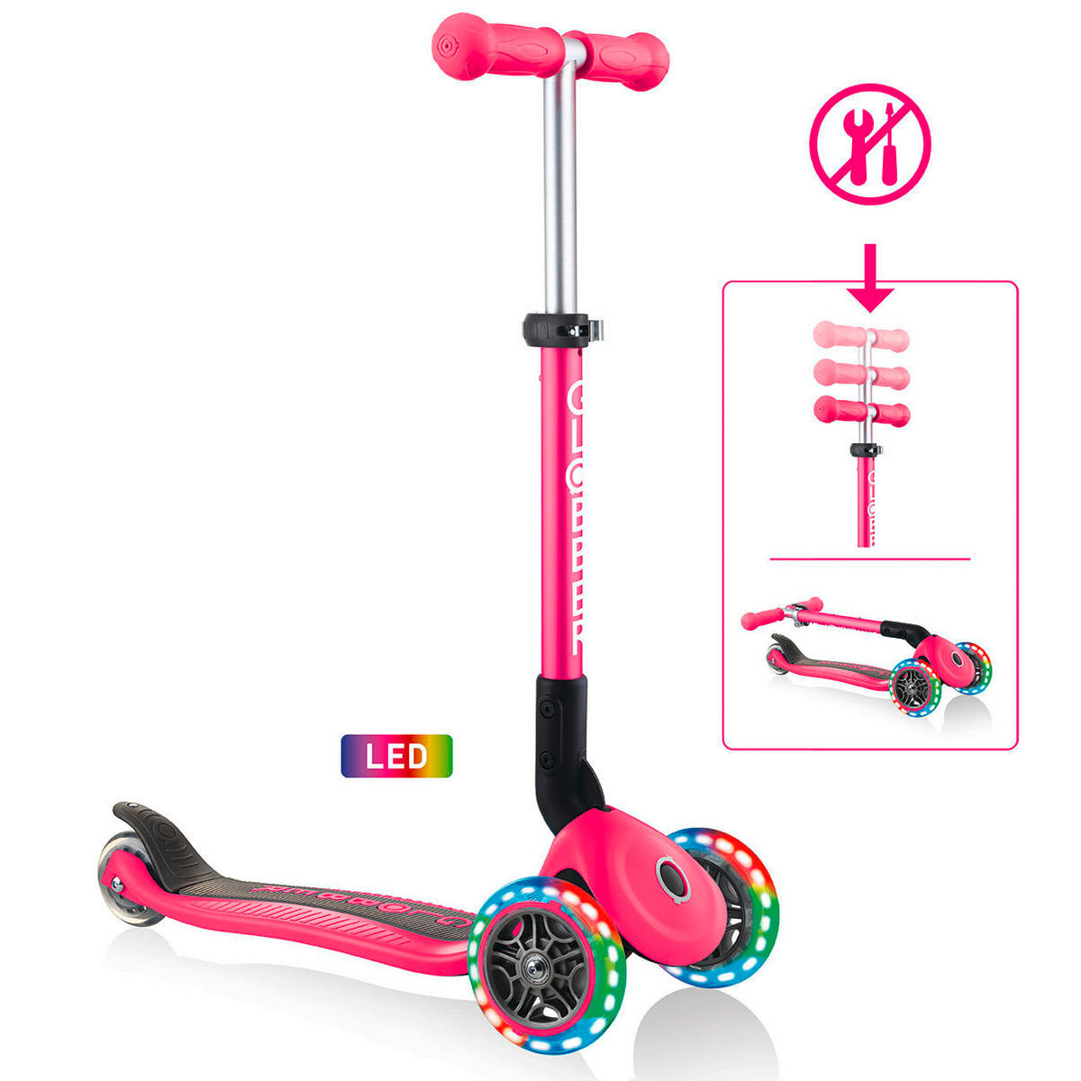 SCOOTER JUNIOR FOLDABLE LIGHTS  - Pink, LIFESTYLE, Kunststoff (56/28,6/68cm) - GLOBBER