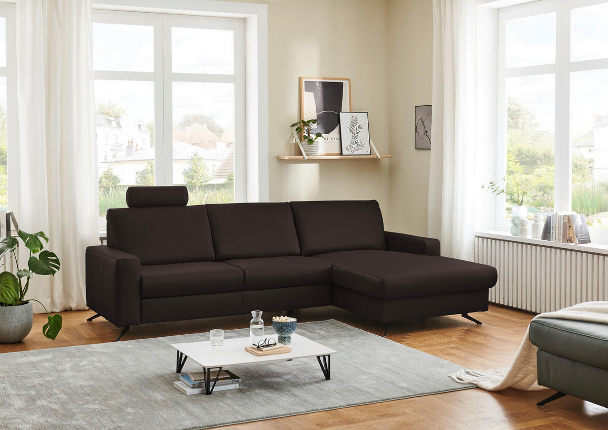 ECKSOFA in Echtleder Dunkelbraun  267/165 cm  - Dunkelbraun/Schwarz, Design, Leder/Metall (267/165cm) - Beldomo Premium