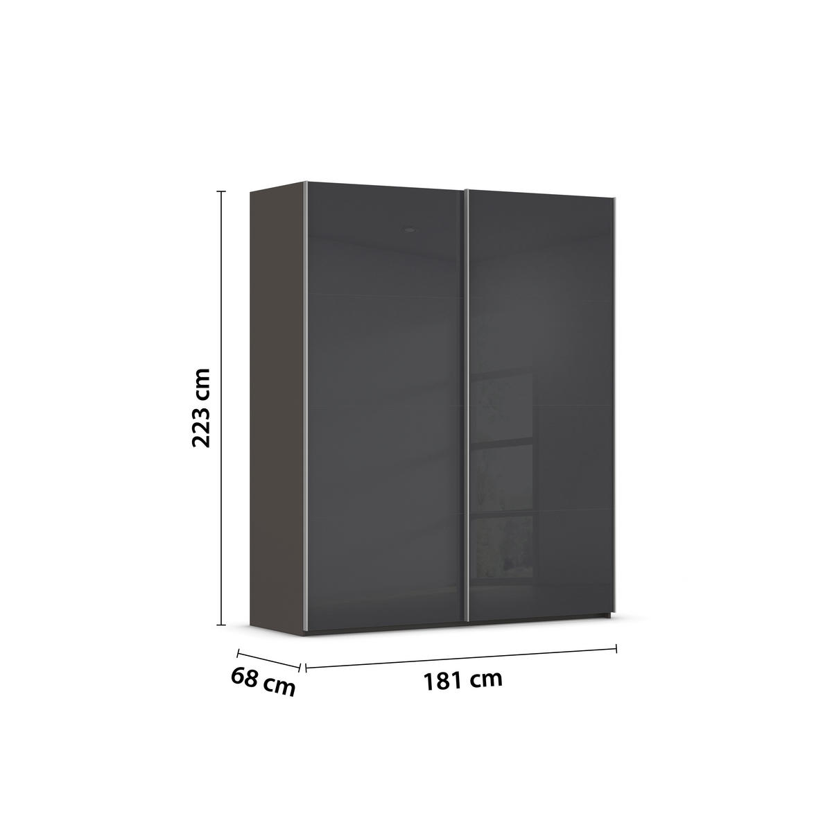 SCHWEBETÜRENSCHRANK 181/223/68 cm 2-türig Graphitfarben, Schwarz  - Alufarben/Graphitfarben, Design, Glas/Holzwerkstoff (181/223/68cm) - Xora