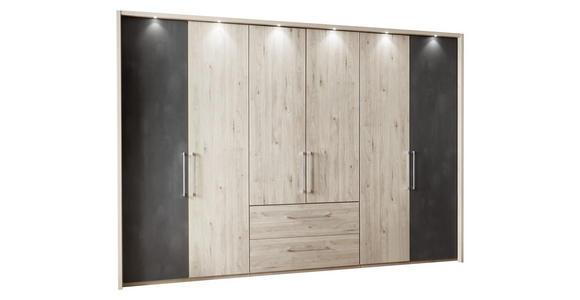 DREHTÜRENSCHRANK in Eichefarben, Schieferfarben - Schieferfarben/Eichefarben, KONVENTIONELL, Holzwerkstoff/Metall (300/216/58cm) - Voleo