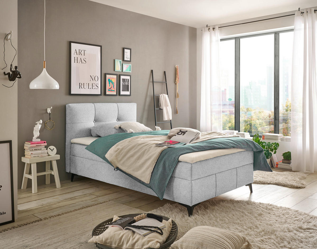 BOXBETT 120/200 cm  in Hellgrau  - Hellgrau, Basics, Holzwerkstoff/Textil (120/200cm) - Xora