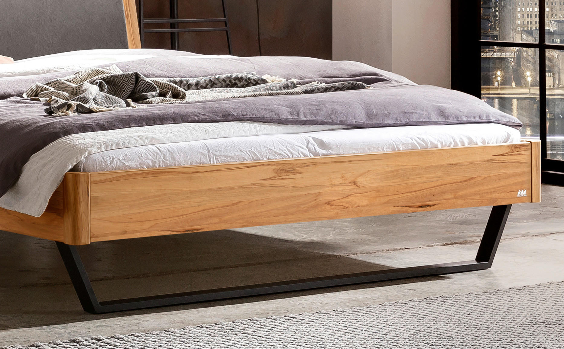 Thumbnail - Hasena Bett, Buche, Holz, Buche, massiv, Höhe ca. 22 cm, 140x200 cm, gepolstertes Kopfteil, in verschiedenen Holzarten e...