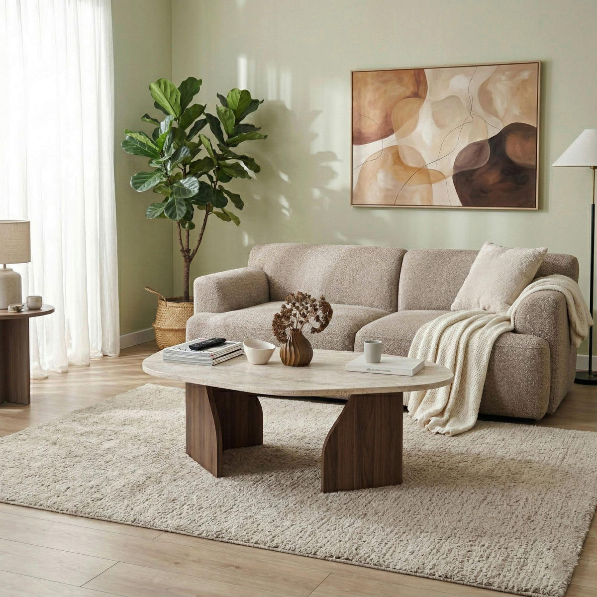 COUCHTISCH Beige, Walnussfarben  - Beige/Walnussfarben, MODERN, Holzwerkstoff (100/35/60cm) - MID.YOU