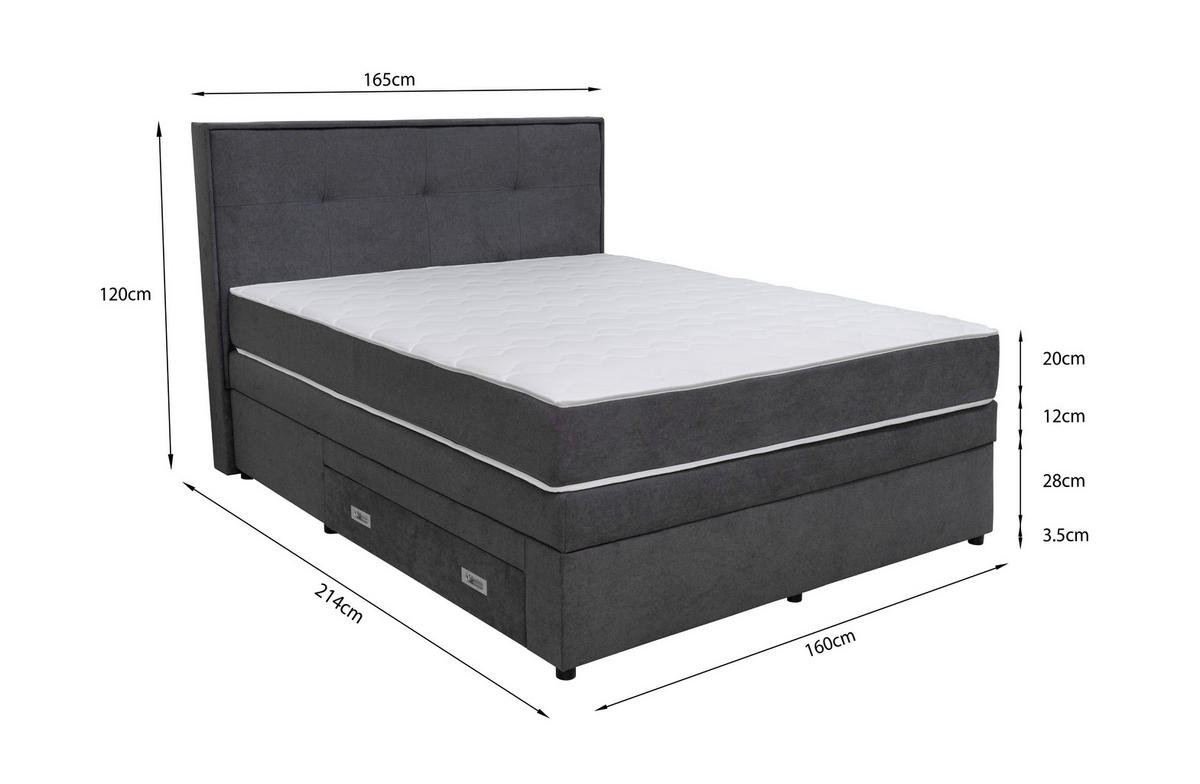 POSTEL BOXSPRING, 160/200 cm, tmavě šedá - černá/tmavě šedá, Moderní, dřevo/kompozitní dřevo (160/200cm) - Hom`in