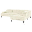 ECKSOFA Creme Chenille Kopfteilverstellung, Sitztiefenverstellung  - Creme/Schwarz, Design, Textil/Metall (307/243cm) - Xora