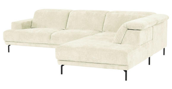 ECKSOFA Creme Chenille Kopfteilverstellung, Sitztiefenverstellung  - Creme/Schwarz, Design, Textil/Metall (307/243cm) - Xora