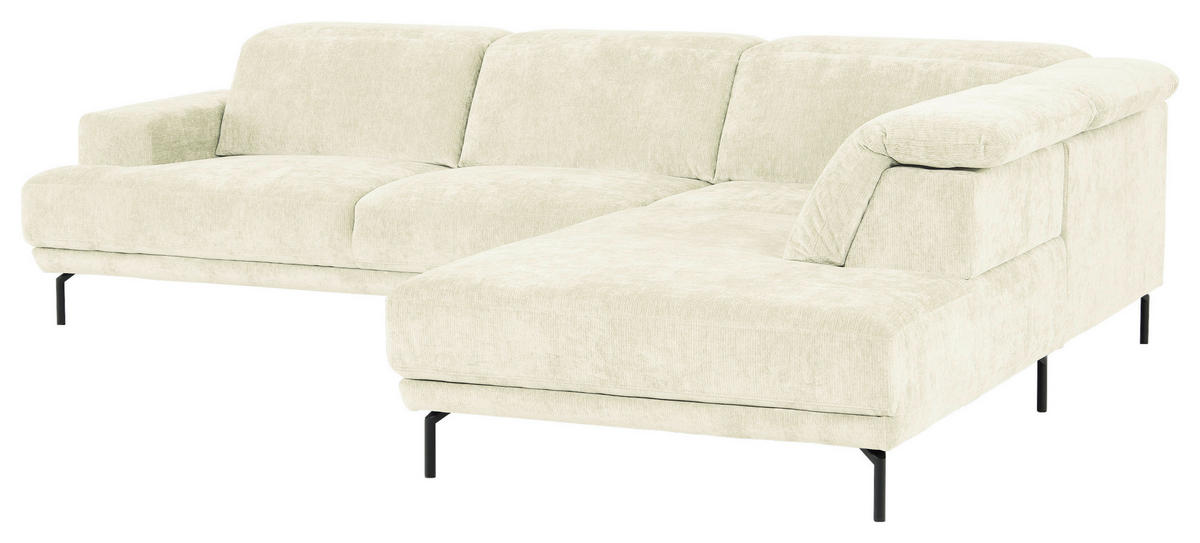 ECKSOFA Creme Chenille Kopfteilverstellung, Sitztiefenverstellung  - Creme/Schwarz, Design, Textil/Metall (307/243cm) - Xora