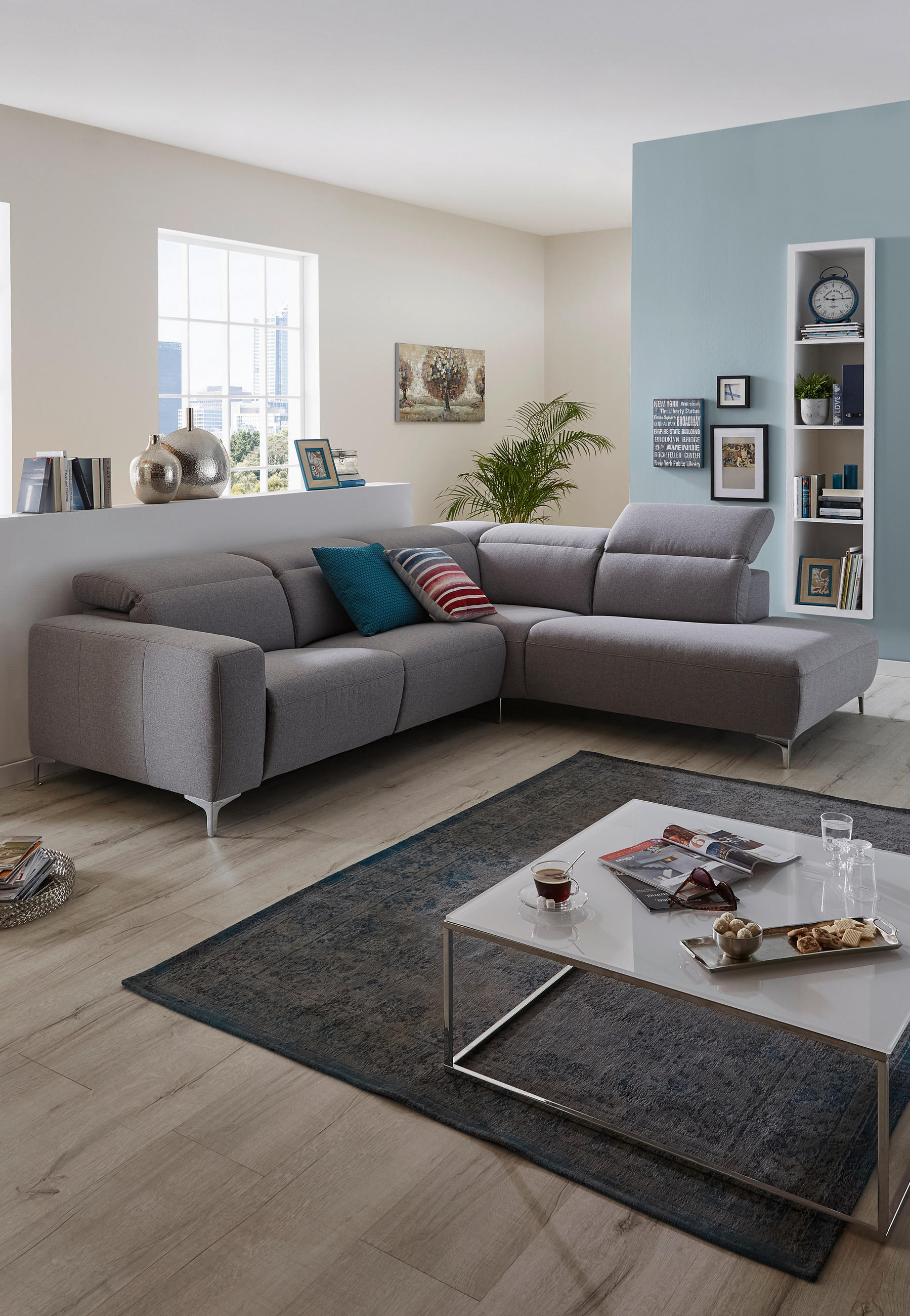 ECKSOFA Grau Flachgewebe  - Grau, Design, Textil/Metall (290/238cm) - Pure Home Lifestyle