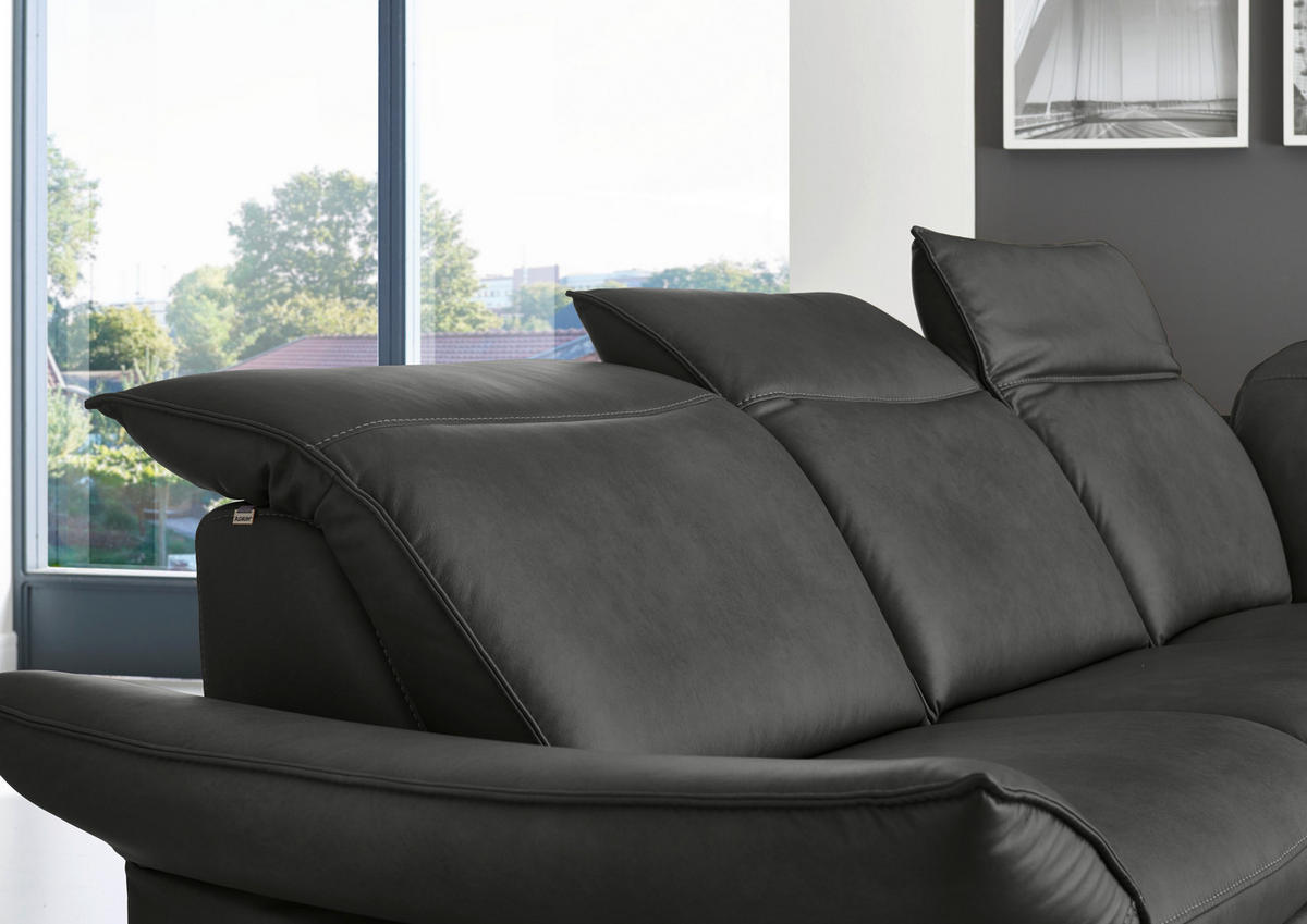 ECKSOFA Schwarz Echtleder  - Edelstahlfarben/Schwarz, Design, Leder/Metall (292/258cm) - Hukla