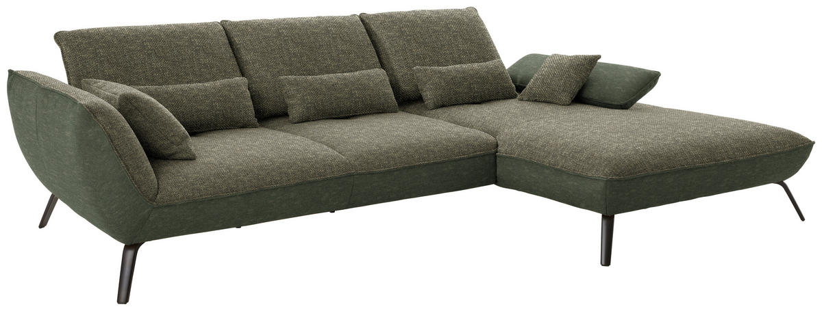 ECKSOFA in Flachgewebe Dunkelgrün  - Dunkelgrün/Schwarz, Design, Textil/Metall (301/191cm) - Moderano
