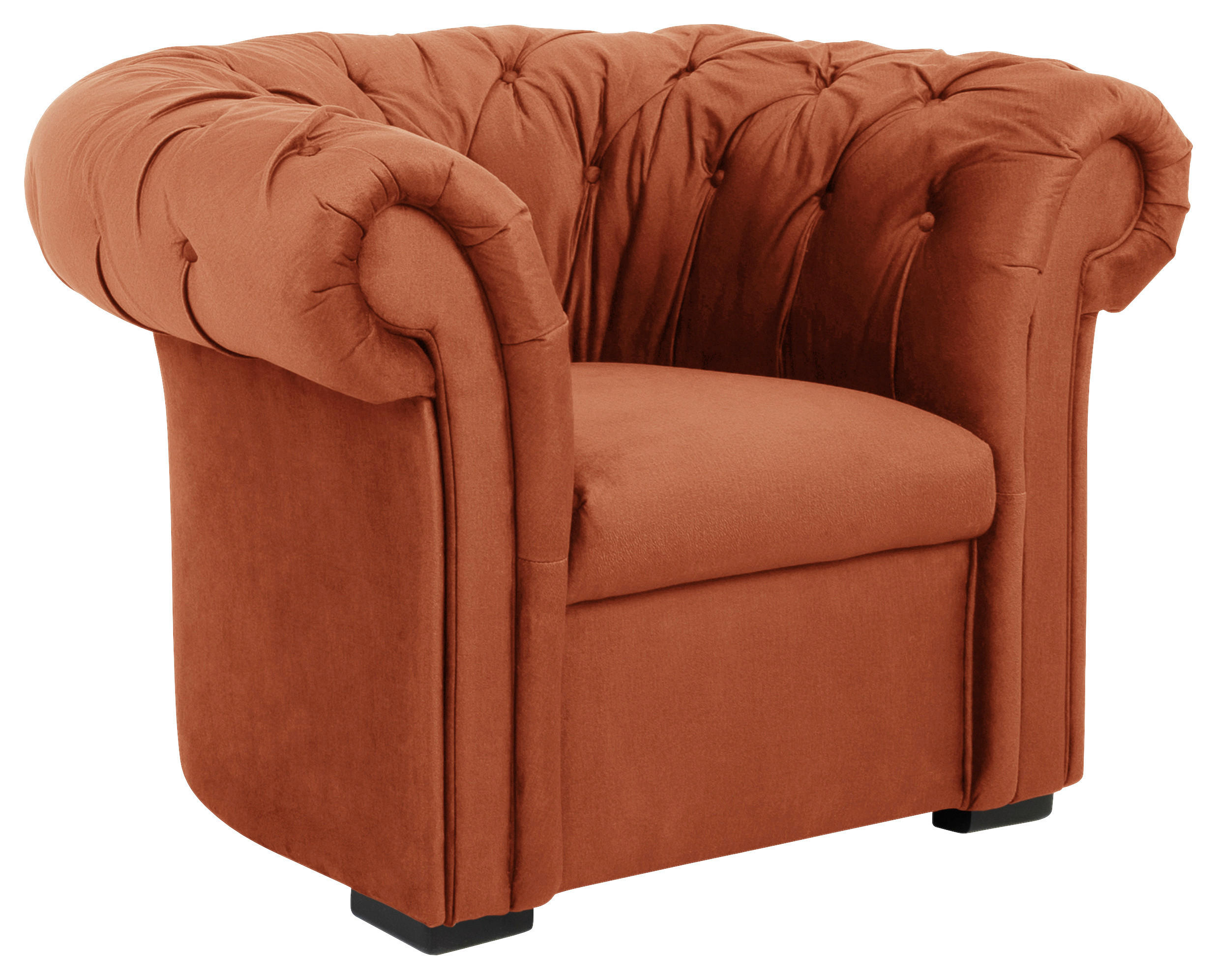 CHESTERFIELD FOTELJ,  opečnato rjava tekstil - črna/opečnato rjava, Design, tekstil/les (114/78/91cm) - MID.YOU