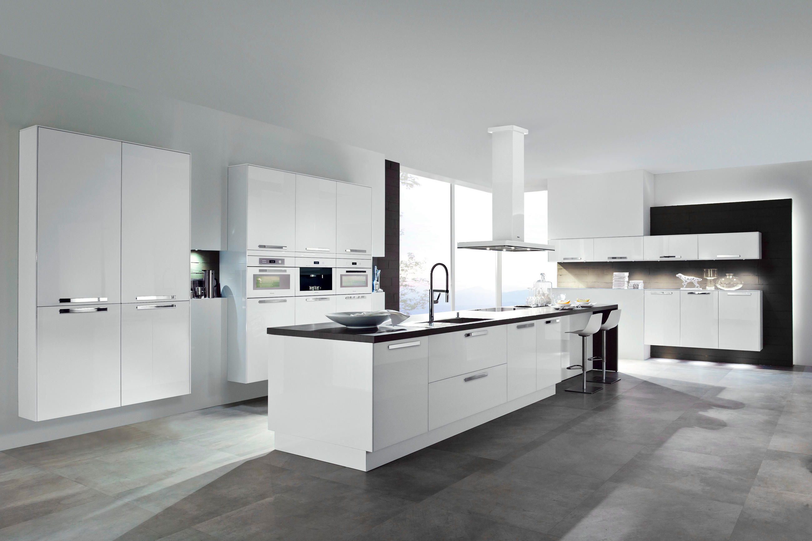 EINBAUKÜCHE  - Weiß, Design, Glas/Holzwerkstoff - Moderano