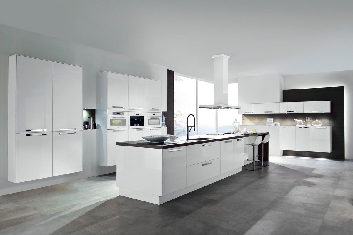 EINBAUKÜCHE  - Weiß, Design, Glas/Holzwerkstoff - Moderano