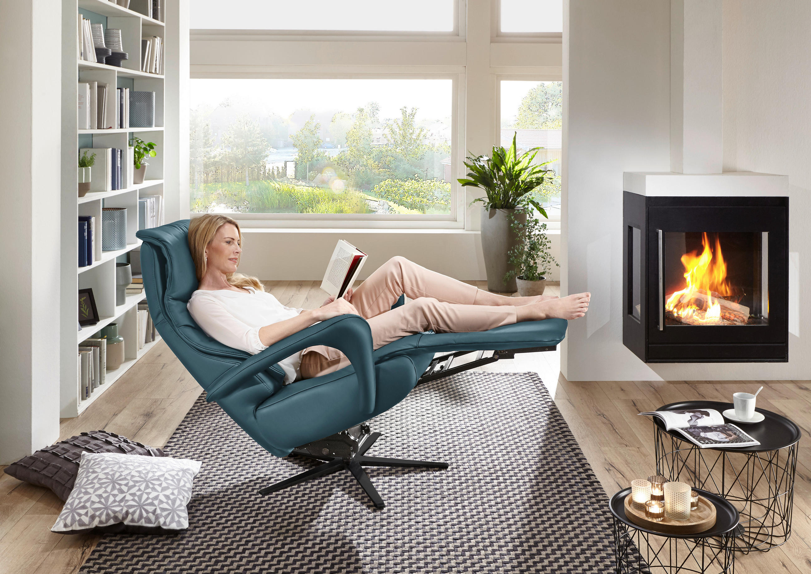 RELAXSESSEL Leder Blau  - Blau/Schwarz, Design, Leder/Metall (75/106/88cm) - Dieter Knoll