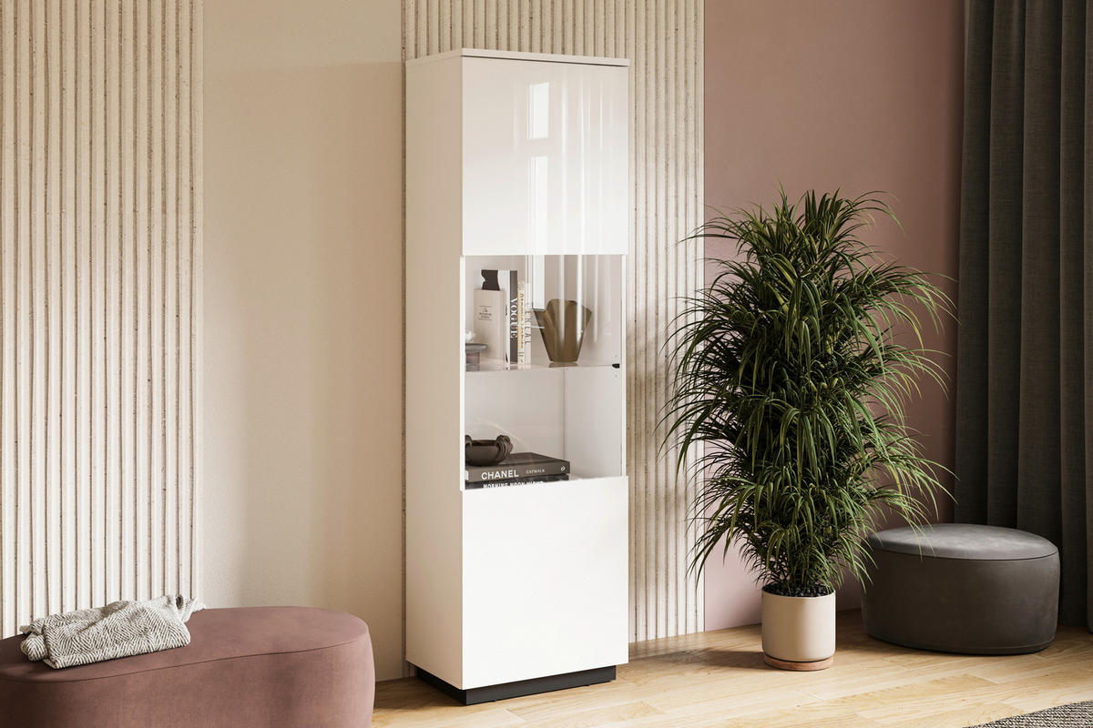 VITRINE Schwarz, Weiss, Weiss Hochglanz  - Weiss Hochglanz/Weiss, Design, Glas/Holzwerkstoff (60/200/40,5cm) - MID.YOU