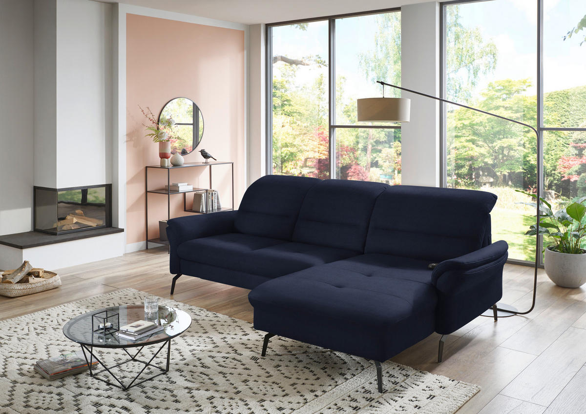 ECKSOFA in Flachgewebe Blau  260/181 cm  - Blau/Schwarz, KONVENTIONELL, Textil/Metall (260/181cm) - Beldomo Speed