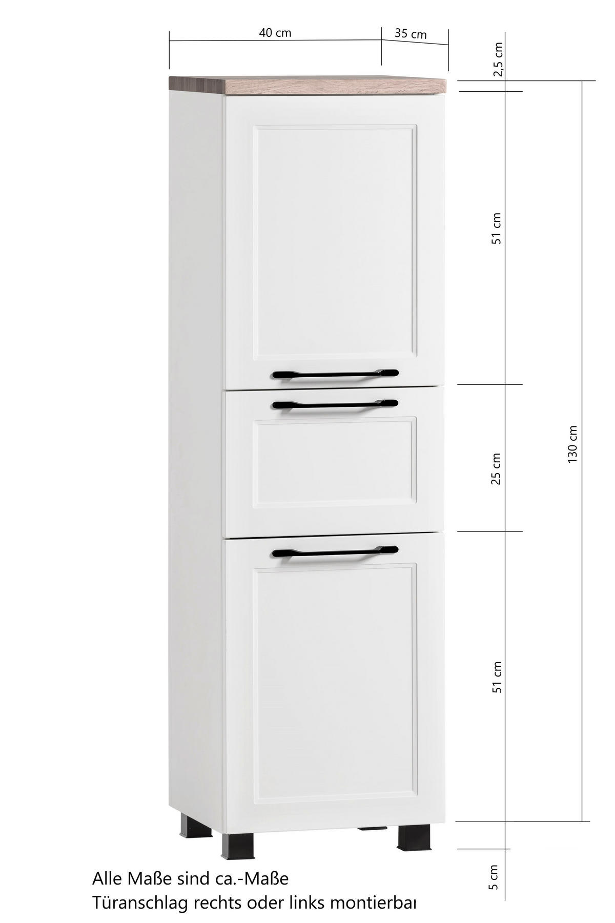 MIDISCHRANK 40/130/35 cm  - Eiche Wotan/Schwarz, ROMANTIK / LANDHAUS, Holzwerkstoff/Kunststoff (40/130/35cm) - Xora