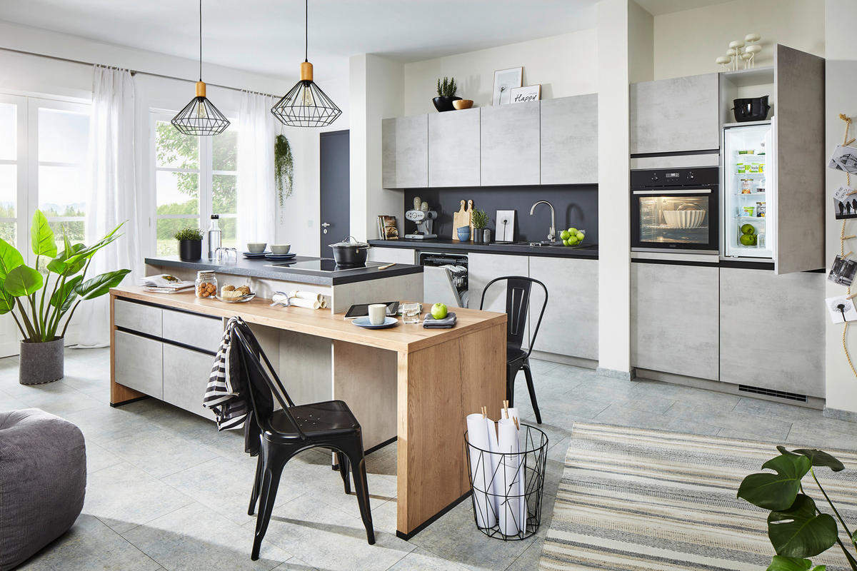 EINBAUKÜCHE   - Grau, Design, Holzwerkstoff - Celina