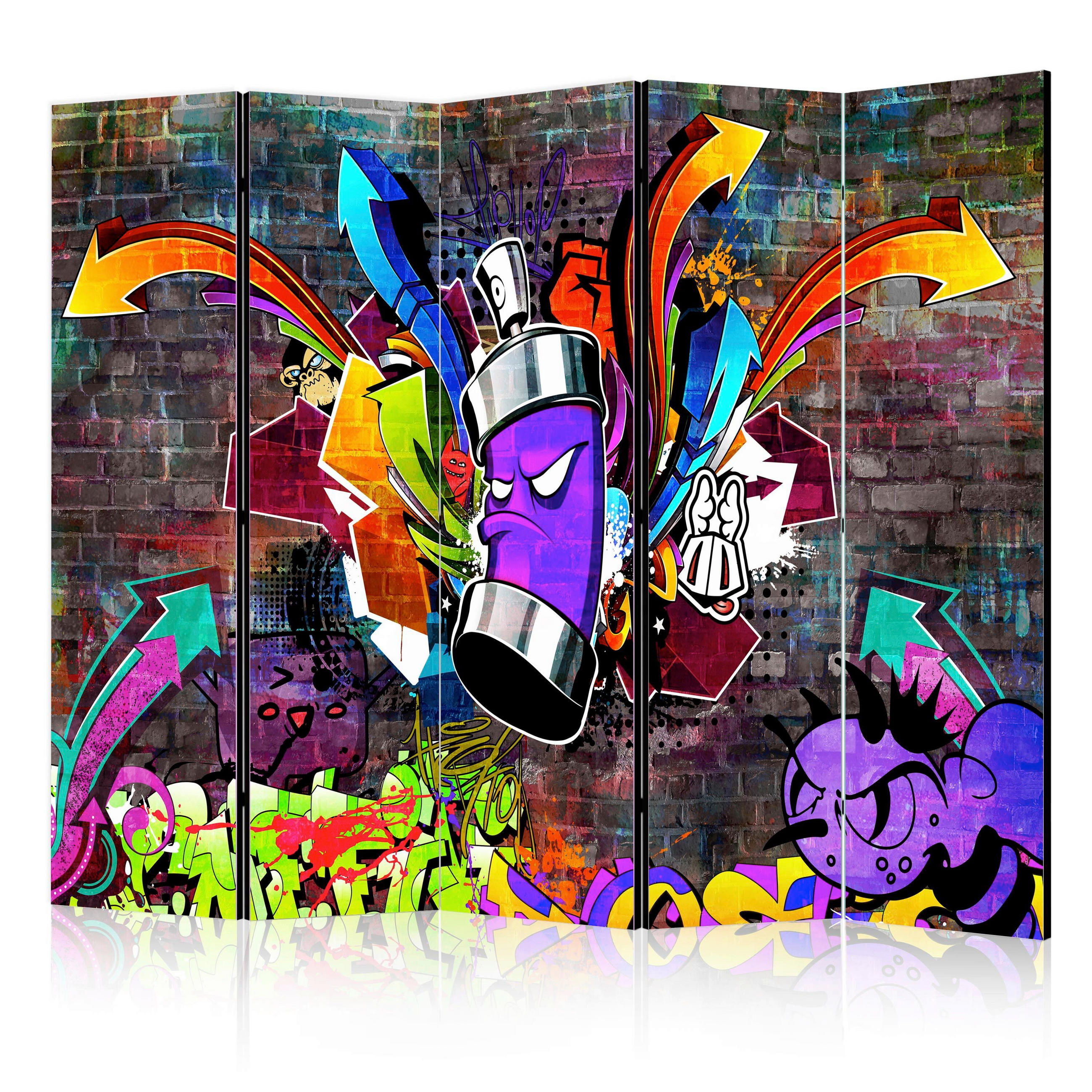 PARAVENT mit 5  Flügel - Rotbraun/Multicolor, Basics, Holz/Textil (225/172/3cm) - artgeist
