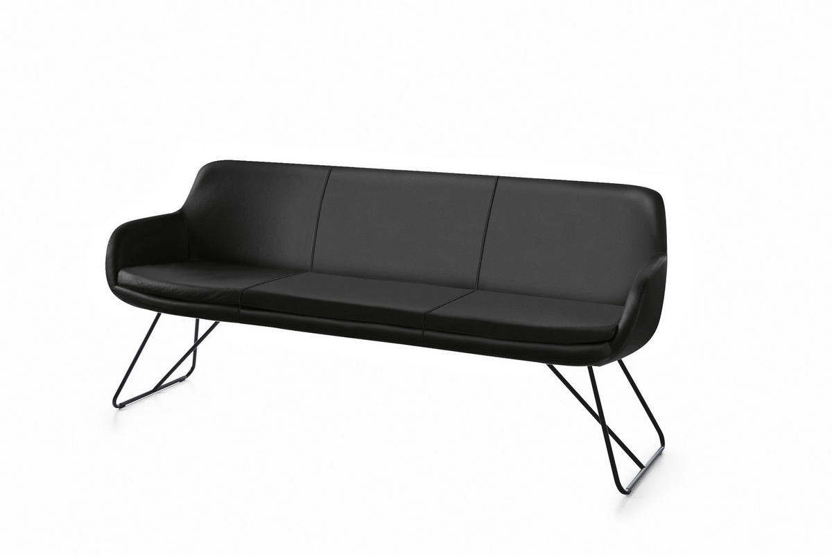 SITZBANK 180/87/65 cm Echtleder Schwarz Metall  - Schwarz, Design, Leder/Metall (180/87/65cm) - Musterring