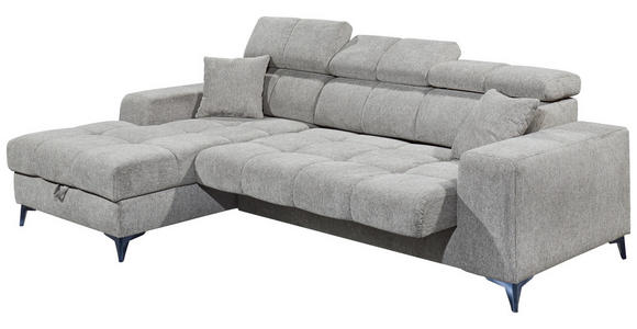 ECKSOFA Hellgrau Chenille Zierkissen, Bettkasten, Rücken echt, Kopfteilverstellung, Sitztiefenverstellung  - Hellgrau/Schwarz, KONVENTIONELL, Kunststoff/Textil (172/268cm) - Carryhome