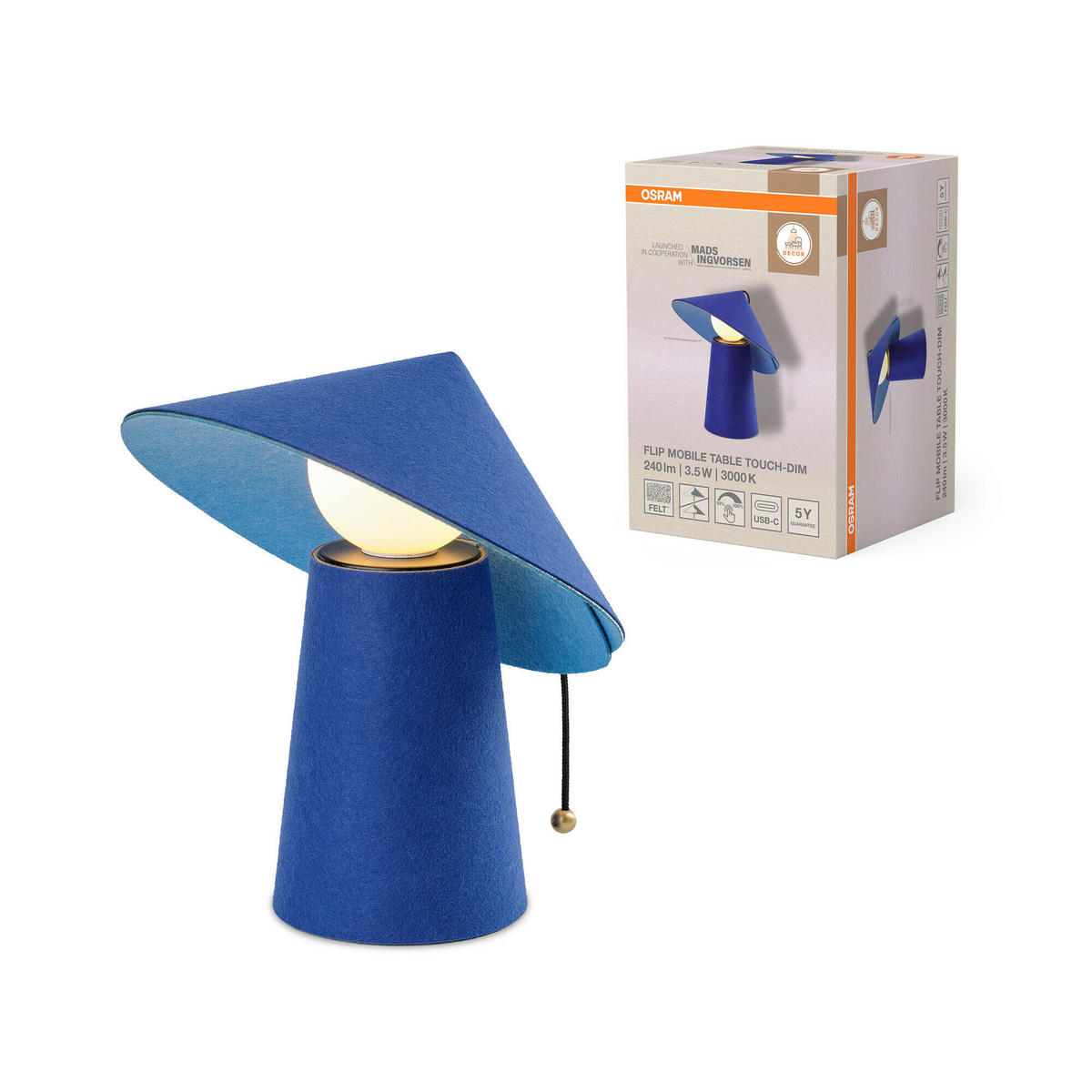 LED-TISCHLEUCHTE 23,5/25,5 cm   - Blau, Basics, Textil (23,5/25,5cm) - Osram
