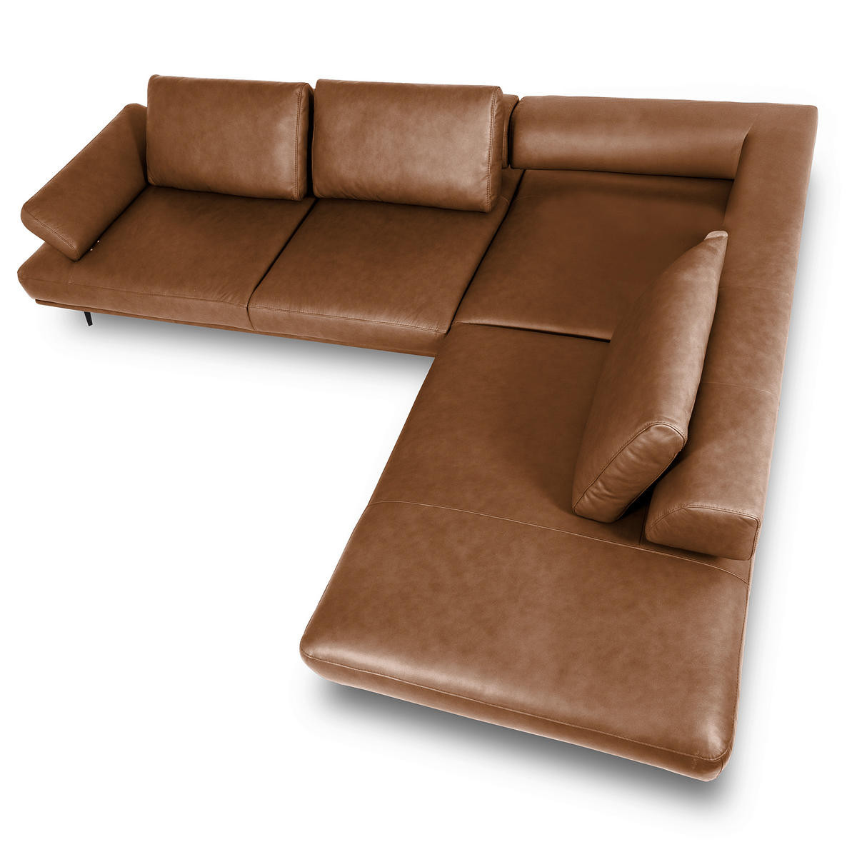ECKSOFA Cognac Echtleder  - Cognac/Schwarz, Design, Leder/Metall (306/237cm) - Livetastic