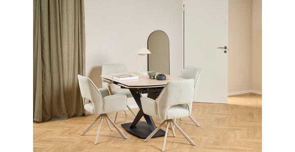 ARMLEHNSTUHL in Stahl Flachgewebe - Beige/Grau, Design, Textil/Metall (60/85/63cm) - Ambia Home