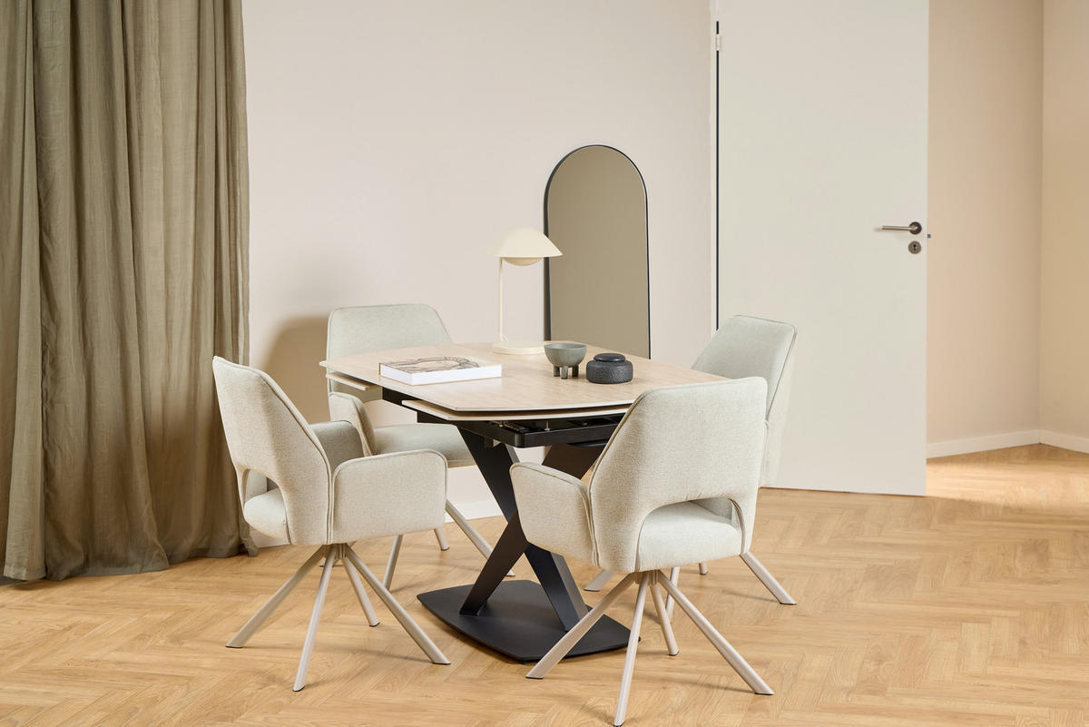 ARMLEHNSTUHL  in Stahl Flachgewebe  - Beige/Grau, Design, Textil/Metall (60/85/63cm) - Ambia Home
