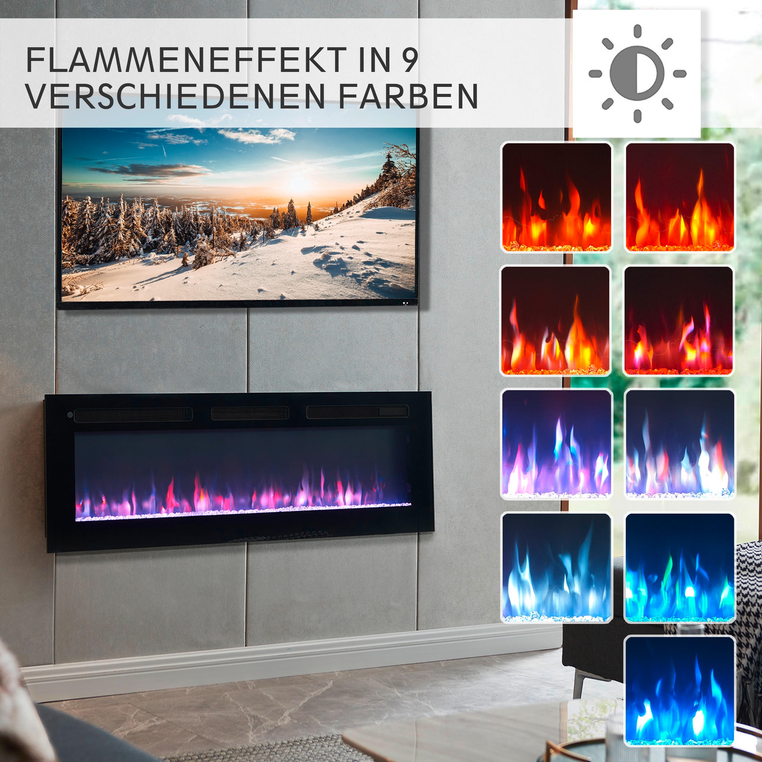 Thumbnail - Xxxl Elektrokamin Balderia Leif 50\, Schwarz, Metall, Holzwerkstoff, 127x43x15 cm, Fernbedienung, Flammeneffekt separat ...