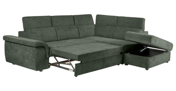 ECKSOFA Dunkelgrün Flachgewebe  inkl. Bettkasten, Schlaffunktion, Rücken echt, Liegefläche im Originalstoff  - Dunkelgrün/Schwarz, KONVENTIONELL, Kunststoff/Textil (280/235cm) - Carryhome