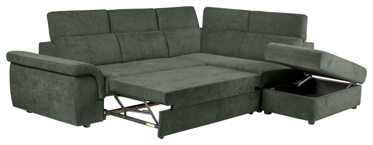 ECKSOFA Dunkelgrün Flachgewebe  - Dunkelgrün/Schwarz, KONVENTIONELL, Kunststoff/Textil (280/235cm) - Carryhome