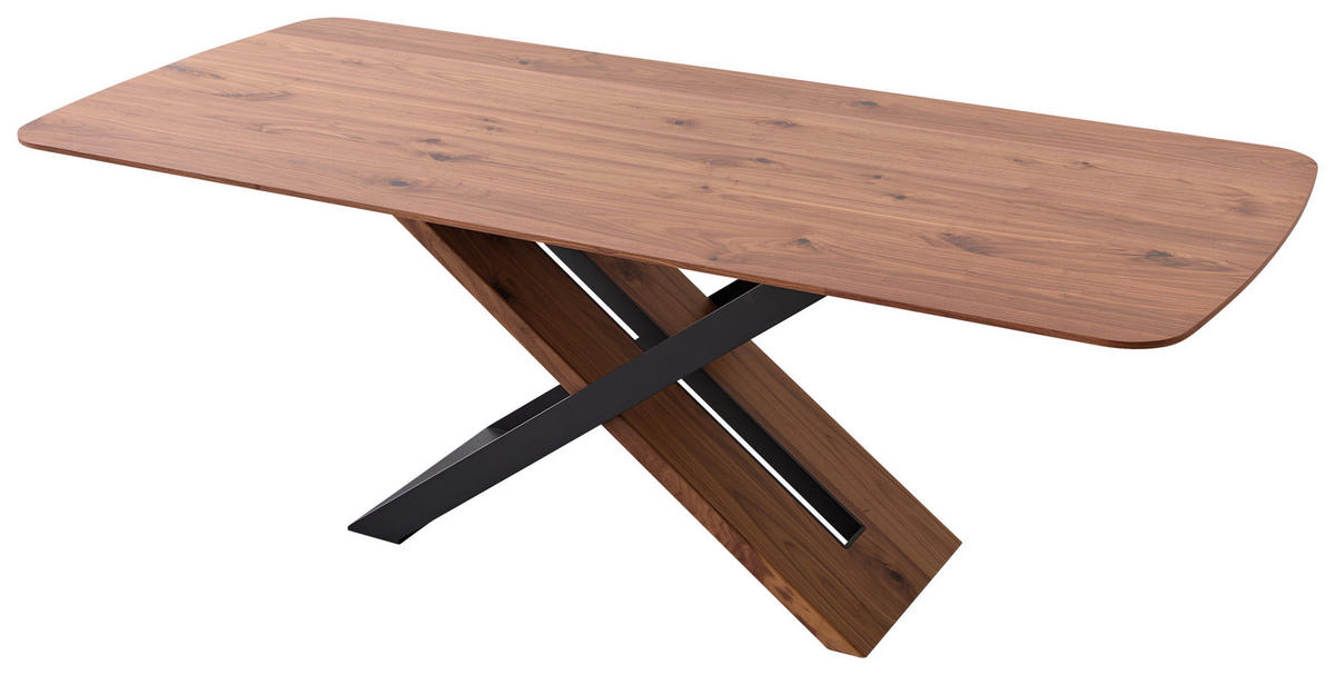 ESSTISCH Nussbaum furniert oval Schwarz, Nussbaumfarben  - Nussbaumfarben/Schwarz, Design, Holz/Metall (220/100/76cm) - Koinor
