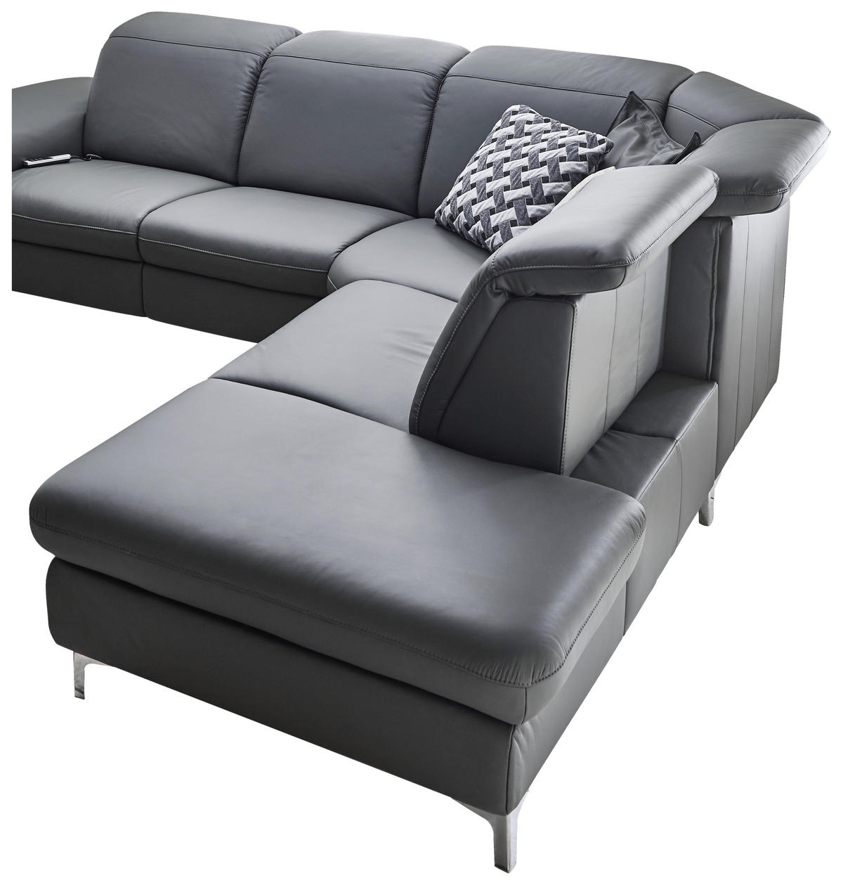 ECKSOFA Anthrazit Echtleder  - Chromfarben/Anthrazit, KONVENTIONELL, Leder/Metall (292/242cm) - Cantus