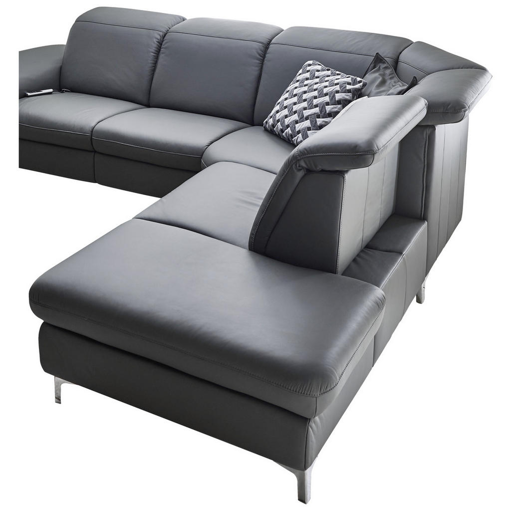 Thumbnail - Cantus Ecksofa, Anthrazit, Leder, Echtleder, Color-Finish-Leder, 4-Sitzer, Ottomane rechts, L-Form, 292x242 cm, Goldenes...