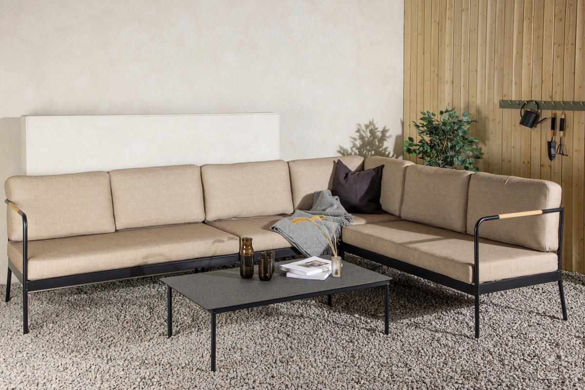LOUNGEGARNITUR Stahl  - Beige/Schwarz, MODERN, Glas/Textil (300/75/80cm) - Gardenson