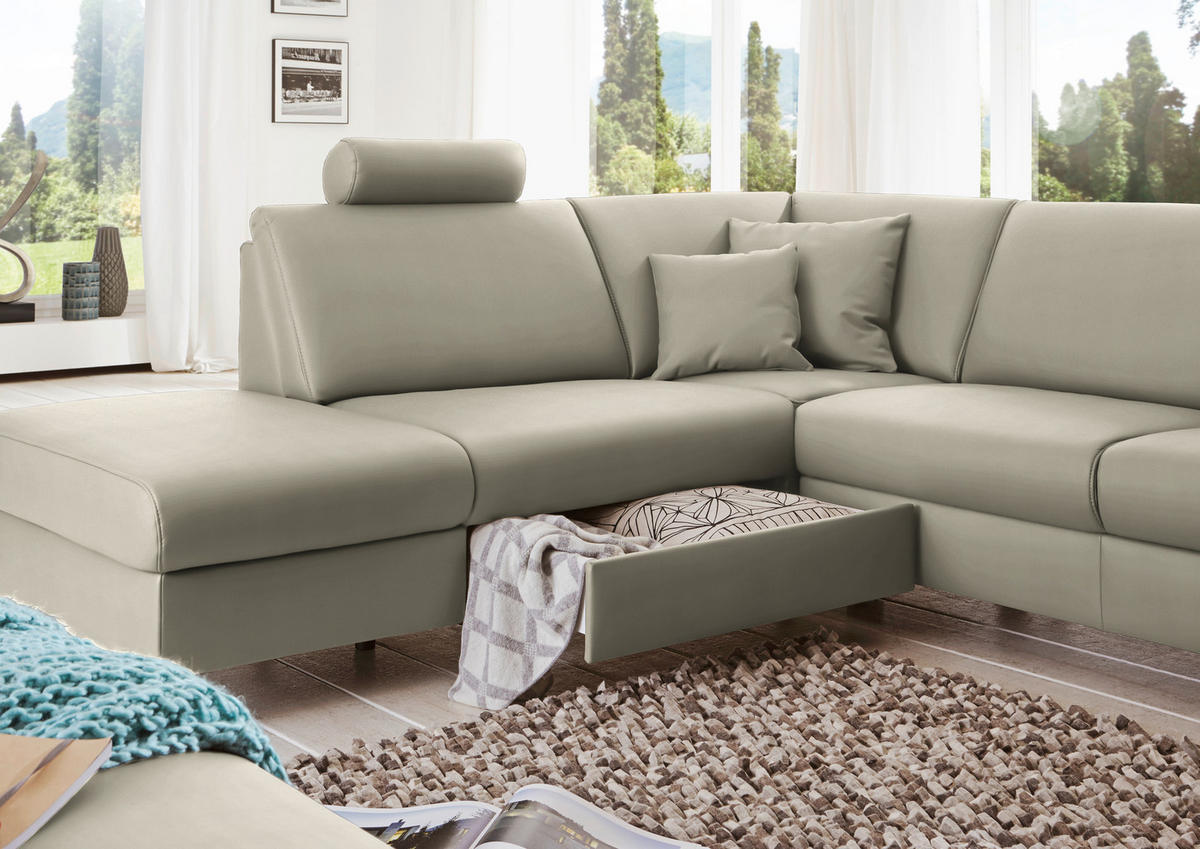 WOHNLANDSCHAFT in Echtleder Platinfarben  - Platinfarben/Alufarben, Design, Leder/Metall (233/339/165cm) - Beldomo Premium